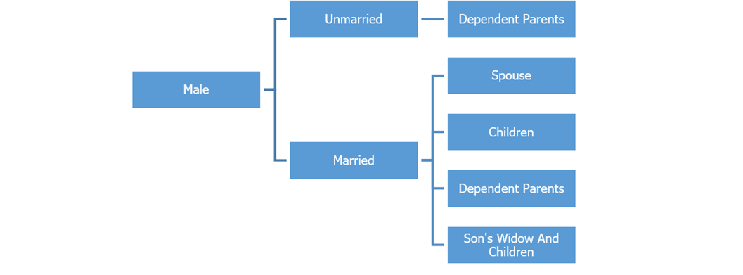 Male Unmarried Dependent Parents Married Spouse Children Dependent Parents Son's Widow And Children